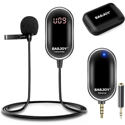 Image of Wireless Lavalier Microphone UHF Lapel Clip on Mic Recording Microphones System with Real time Monitoring and Storage Case, Compatible iPhone,iPad,Android Smartphone,Computer,DSLR
