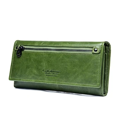 Image of Contacts Real Leather Women&#039;s Clutch Purse Card Phone Holder Wallet (Green)