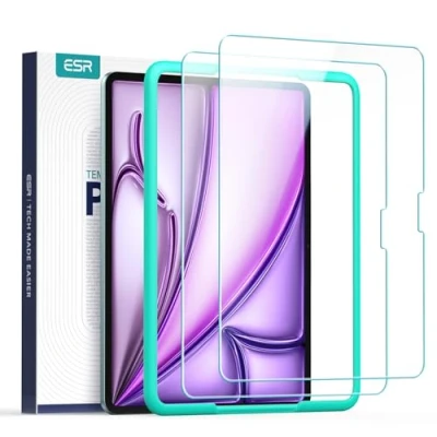 Image of ESR 2 Pack Screen Protector for iPad Air 13 Inch M3/M2 (7th/6th Generation, 2025/2024), Ultra Hard Tempered Glass Film Guard with Alignment Frame, Anti Scratch, Bubble Free, Apple Pencil Compatible