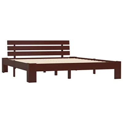 Image of vidaXL Solid Pine Wood Bed Frame with Plywood Slats, Dark Brown, Modern Design, for Bedroom Match 160x200 cm Mattress, Easy Assembly