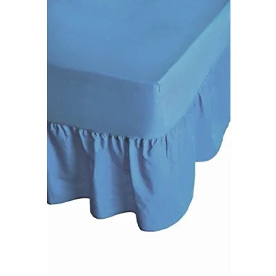 Image of GC GAVENO CAVAILIA Percale Valance Sheets King Size Polycotton Bed Sheet Frill Bedding Plain Dyed Non Iron Blue