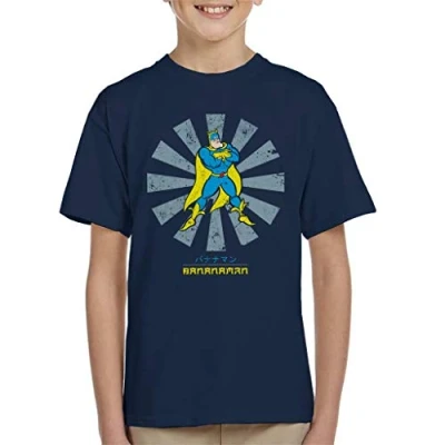 Image of Cloud City 7 Bananaman Retro Japanese Kid&#039;s T Shirt Navy Blue