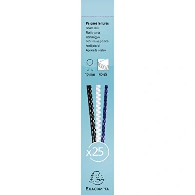Image of Exacompta Ref 76301E Binding Combs 10mm Thick, 21 Rings, Suitable for A4 Documents, Holds Approx. 40 65 Sheets, Made from PVC Material Black (Pack of 25)