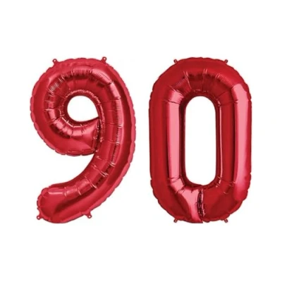 Image of Red Number 90 Foil Balloon, 101cm