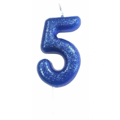 Image of Anniversary House Colourful Blue Glitter Candle, Number 5, 5th Birthday Cake Topper, 7 Centimeters, AHC30/5