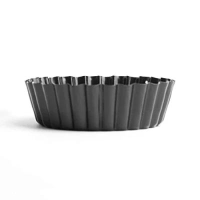 Image of Vogue Non Stick Quiche Tin With Removable Base 100(Dia)mm, Black, Fluted Edge, Dishwasher Safe, Material: Carbon Steel, GC988