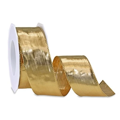 Image of Präsent Devon Wired Ribbon Light Gold 20 m Roll 40 mm width