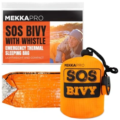 Image of MEKKAPRO SOS Emergency Thermal Bivy Sleeping Bag with Survival Whistle, Bivvy Sack, Mylar Blanket