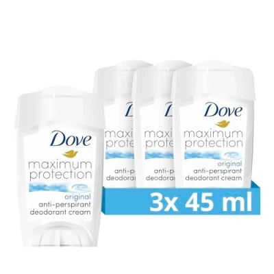 Image of Dove Maximum Protection Original Clean Anti perspirant cream Stick with ¼ moisturising our most effective deodorant 3x 45 ml