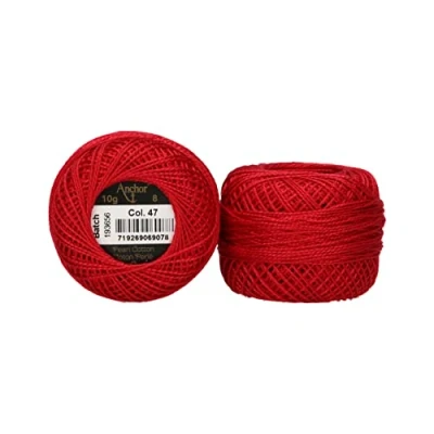 Image of Anchor 4591008 00047 Embroidery Thread, 100% Cotton, Cherry Red, Thickness 8, 82 m, 16 g