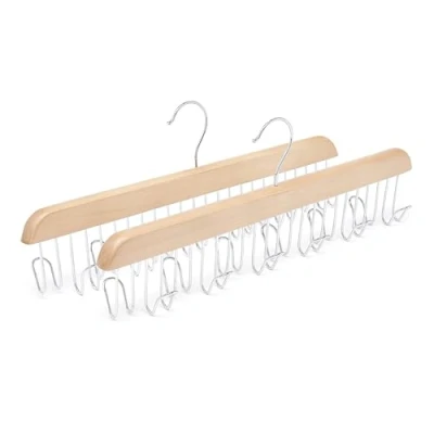 Image of Amazon Basics Wooden Belt Hanger, 2 Pack, 40 cm, Natural