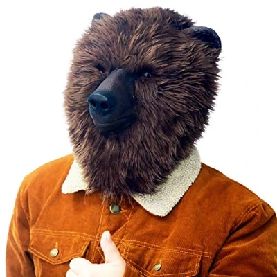 Image of PartyHop Plush Brown Bear Mask Animal Latex Full Head Realistic Masks For Halloween Carnival Costume Party