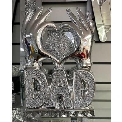 Image of Deenz New Dad Heart Hand Silver Crushed Diamond Crystal Ornament Home Decor Gift