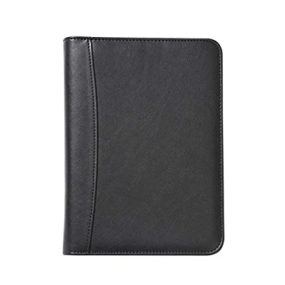 Image of Zipped Portfolio Folder with Calculator Binder Leather Notebook Padfolio Conference B5