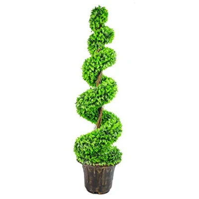 Image of Leaf Large Artificial Spiral Tree with Decorative Planter, 120cm Green