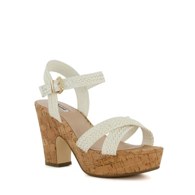 Image of Dune Ladies JILLYS Braid Strap Cork Platform Sandals Size UK 8 Block Heel Heeled White