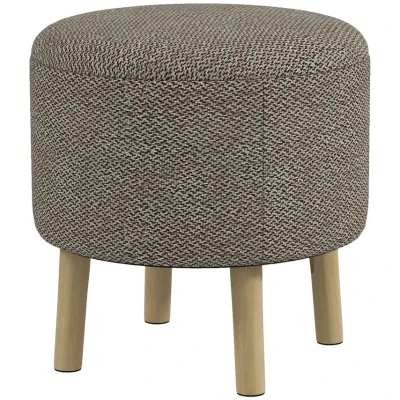 Image of HOMCOM Round Storage Stool, Linen Fabric Upholstered Foot Stool with Removable Top, Padded Seat, Hidden Space and Wooden Legs for Living Room, Light Grey