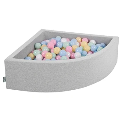 Image of KiddyMoon Soft Ball Pit Quarter Angular 90X30cm/300 Balls ∅ 7Cm / 2.75In For Kids, Foam Pool Baby Playballs, Made In The EU, Light Grey:Pastel Blue/Pastel Yellow/White/Mint/Light Pink