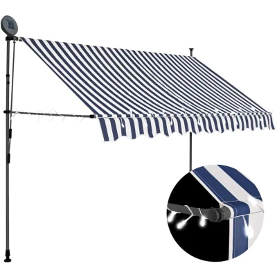 Image of vidaXL Manual Retractable Awning with LED 250 cm Blue and White