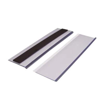Image of Beaverswood Magnetic Ticket Holder Clear with Card Insert White for Shelving and Racking H54mmxW200mm Pack of 50