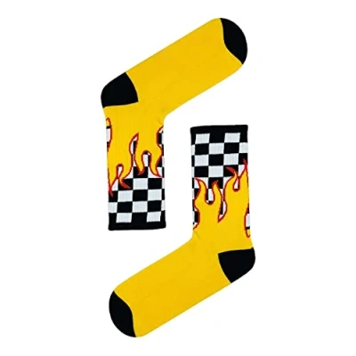 Image of Fire Flame Socks/Checked Socks/Fun Socks/Unisex Socks/Christmas Gifts
