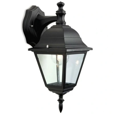 Image of 1 Light Outdoor 4 Panel Lantern Downlight Black IP43, E27