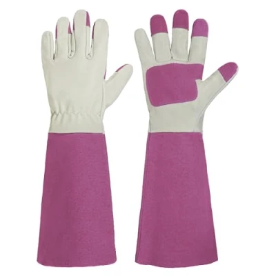 Image of HANDLANDY Rose Pruning Gardening Gloves for Men &amp; Women, Thornproof Long Gauntlet Gloves, Pigskin Leather Breathable Durability (Medium)