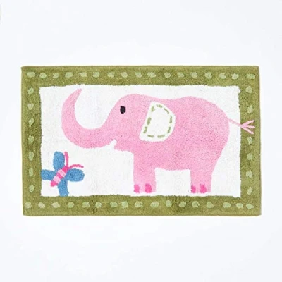 Image of HOMESCAPES 100% Cotton Washable Tufted Pink Elephant Rug 50 x 80 cm Bath Mat or Children&#039;s