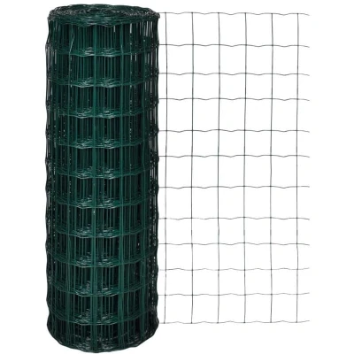 Image of vidaXL Euro Fence 10x1.7m PVC Coated Steel Mesh Barrier, Green Ideal for Poultry, Puppies, Garden Fencing