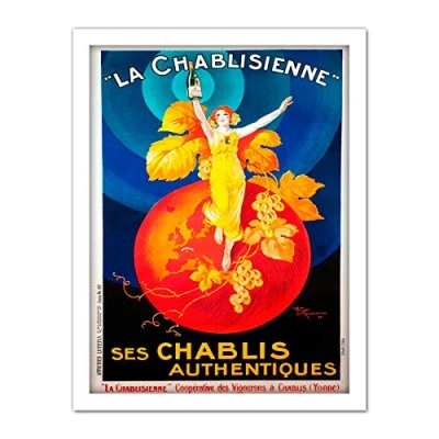 Image of Wee Blue Coo Chablis Wine Vintage Artwork Framed Wall Art Print 18X24 Inch