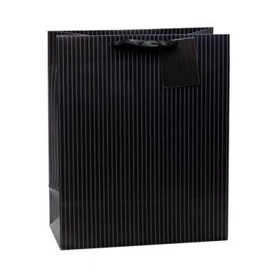 Image of TSI 86310 Gift Bags Pinstripes Black, Pack of 12, Size: Large (10 x 5.5 12.5 inch)