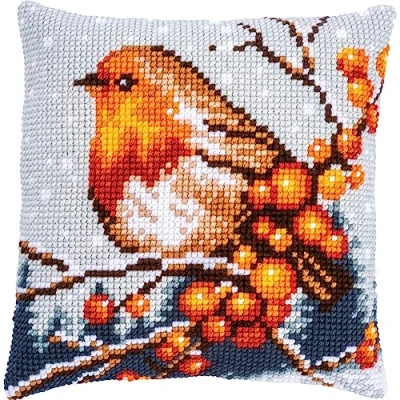 Image of Vervaco Robin Cross Stitch Cushion Kit, Canvas, off white, ca. 40 x cm