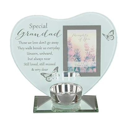Image of Glass Photo Frame Memorial Tea Light Candle Holder Grandad 9019