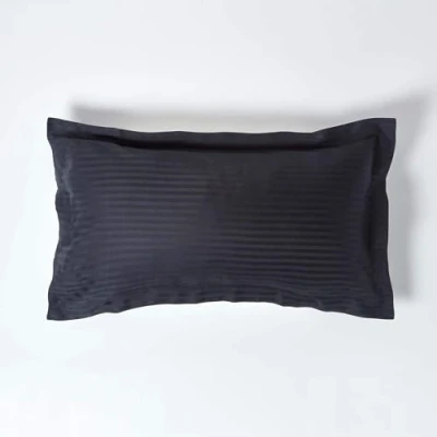 Image of HOMESCAPES Black Pure Egyptian Cotton King Size Oxford Pillowcase 330 TC 500 Thread Count Percale Equivalent Satin Stripe Pillow Case Pack of 2
