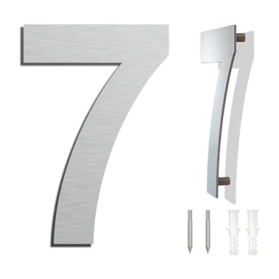 Image of Brushed Modern House Number 6 Inch 152mm Height, Made of Solid 304 Stainless Steel, Floating Appearance and Easy to Install (Number 7 Seven)