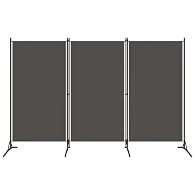 Image of vidaXL 3 Panel Room Divider in Anthracite, Lightweight and Portable, Fabric Powder Coated Iron Frame, Foldable, Requires Assembly For Bedroom, Living