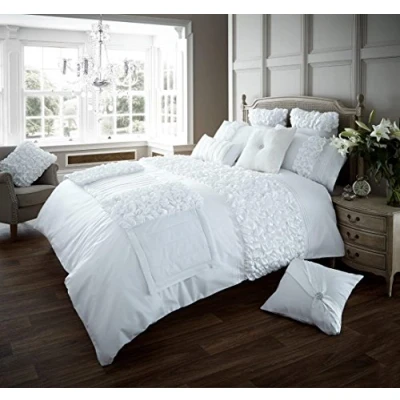 Image of Gaveno Cavailia Fancy Frill King Duvet Set Verina White, Luxury Elegant Bedding, 3 Piece Cotton Blend Reversible Bedlinen, Easy Care DuvetCover Bedset, 1 Quilt Cover and 2 Pillow Cases