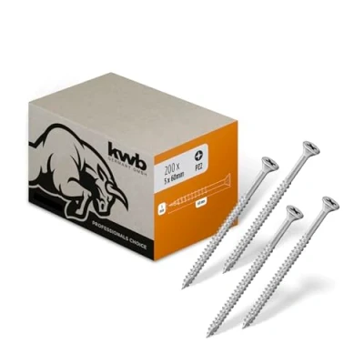 Image of kwb Wood Screw 5X60 Mm, Pz2, 200 Pieces, Cross Recessed Screws, Chipboard Screws for Wood, Partial Thread, Cr3 Coating, Type 17 Drill Point