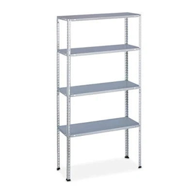 Image of Relaxdays Heavy Duty Unit, Max. Load 200 kg, 4 Shelves, 150x75x30 cm, Garage &amp; Cellar, Galvanised Steel, Silver