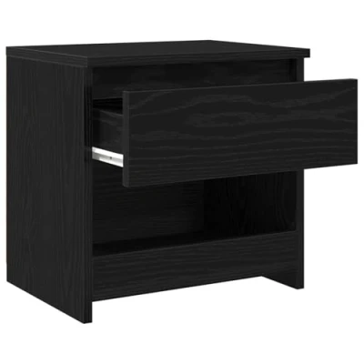 Image of vidaXL Black Oak Bedside Table Nightstand/End with Shelf Drawer for Bedroom Matte Finish 40x30cm Engineered Wood Compact Side