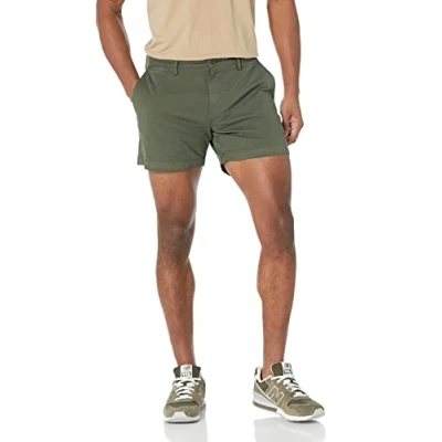 Image of Amazon Essentials Men&#039;s Slim Fit 5&quot; Flat Front Comfort Stretch Chino Short (Previously Goodthreads), Dark Green, 28W