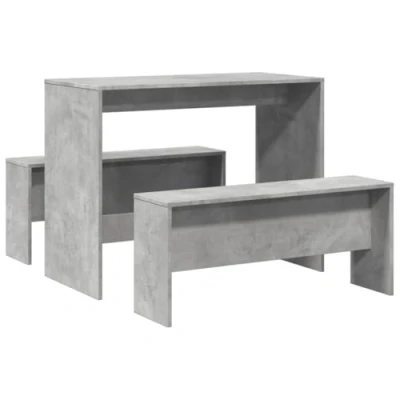 Image of vidaXL Dining Table &amp; Bench Set 3 Piece Concrete Grey Engineered Wood Rectangular Modern Kitchen/Dining Room Furniture