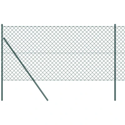 Image of vidaXL Chain Link Fence with 7 Posts 1x10 m Galvanised Steel Green
