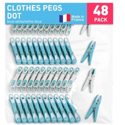 Image of culiclean Clothes Pegs for Washing Line Strong Soft Grip 48 pcs Dot Eco blue white Non Slip Heavy Duty Large Plastic Laundry Peg Secure Rubber Mark Free