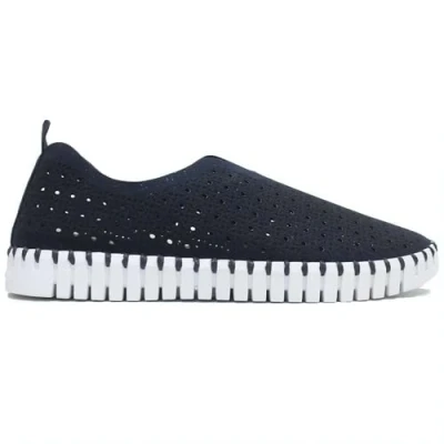 Image of Ilse Jacobsen Tulip 4031 Synthetic Textile Women&#039;s Dark Indigo White Loafers Shoes