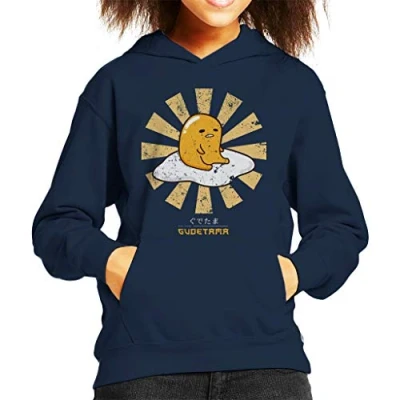 Image of Cloud City 7 Gudetama Retro Japanese Kid&#039;s Hooded Sweatshirt Navy Blue