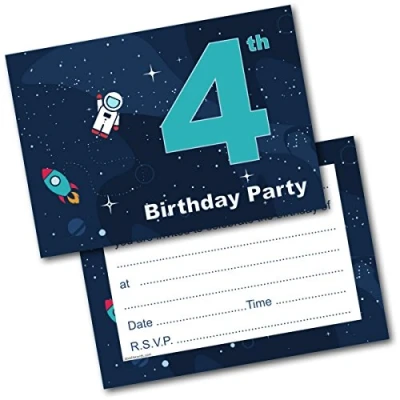 Image of Doodlecards 4Th Birthday Party Invitations Boy Invites Pack of 20 Postcards and Envelopes