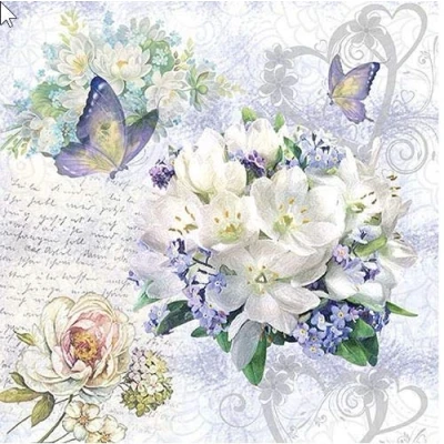 Image of 20 Napkins Flower Love Vintage Butterflies Flowers Wedding Craft 33 x cm