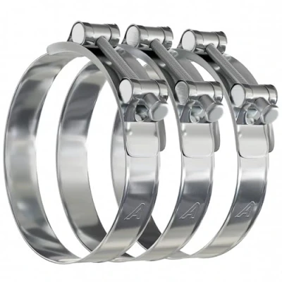Image of 3 Pack 60mm &gt; 63mm T Bolt Hose Clamps Zinc Turbo Pipe Clips
