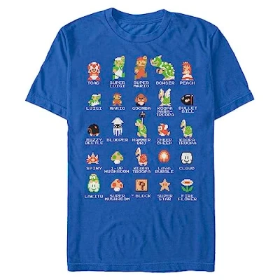 Image of Nintendo mensNNTD0075 10001006Pixel Cast T Shirt Crew Neck Short Sleeves Blue XL